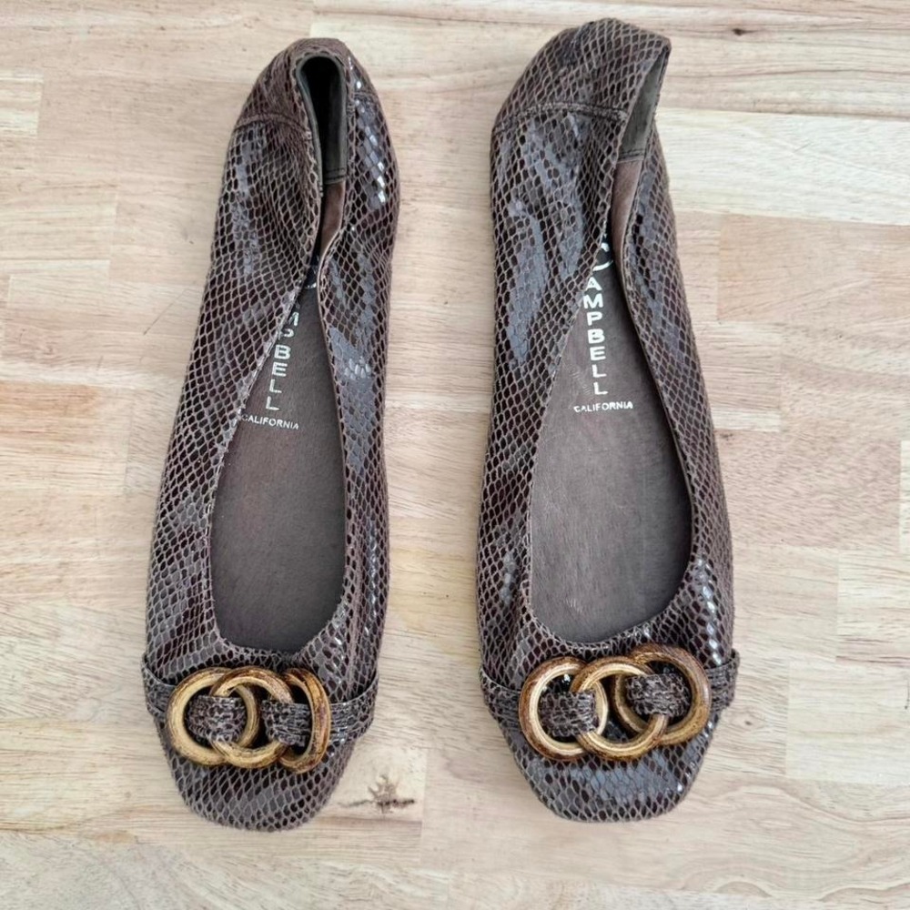 Jeffrey Campbell chocolate brown snake skin design ballet flat size 9.5